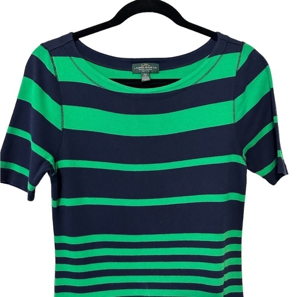 LAUREN JEANS RALPH LAUREN NAVY/GREEN STRIPED DRESS PM Preppy Holiday - Picture 3 of 6